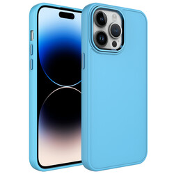 Apple iPhone 14 Pro Kılıf Metal Çerçeve ve Buton Tasarımlı Silikon Zore Luna Kapak Sierra Mavi