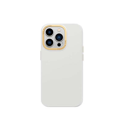 Apple iPhone 14 Pro Kılıf Metal Kamera Çerçeveli Recci Glaze Serisi Kapak Beyaz