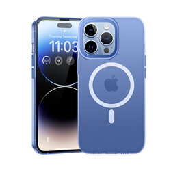 Apple iPhone 14 Pro Kılıf Wireless Şarj Destekli Benks Magnetik Haze Kapak Mavi