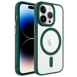 Apple iPhone 14 Pro Kılıf Wireless Şarj Özellikli Zore Krom Magsafe Silikon Kapak Koyu Yeşil