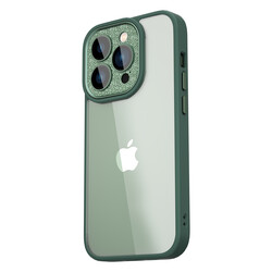 Apple iPhone 14 Pro Kılıf ​​​​​Wiwu GCC-105 Lens Korumalı Renkli Kenar Arkası Şeffaf Multicolor Kapak Koyu Yeşil