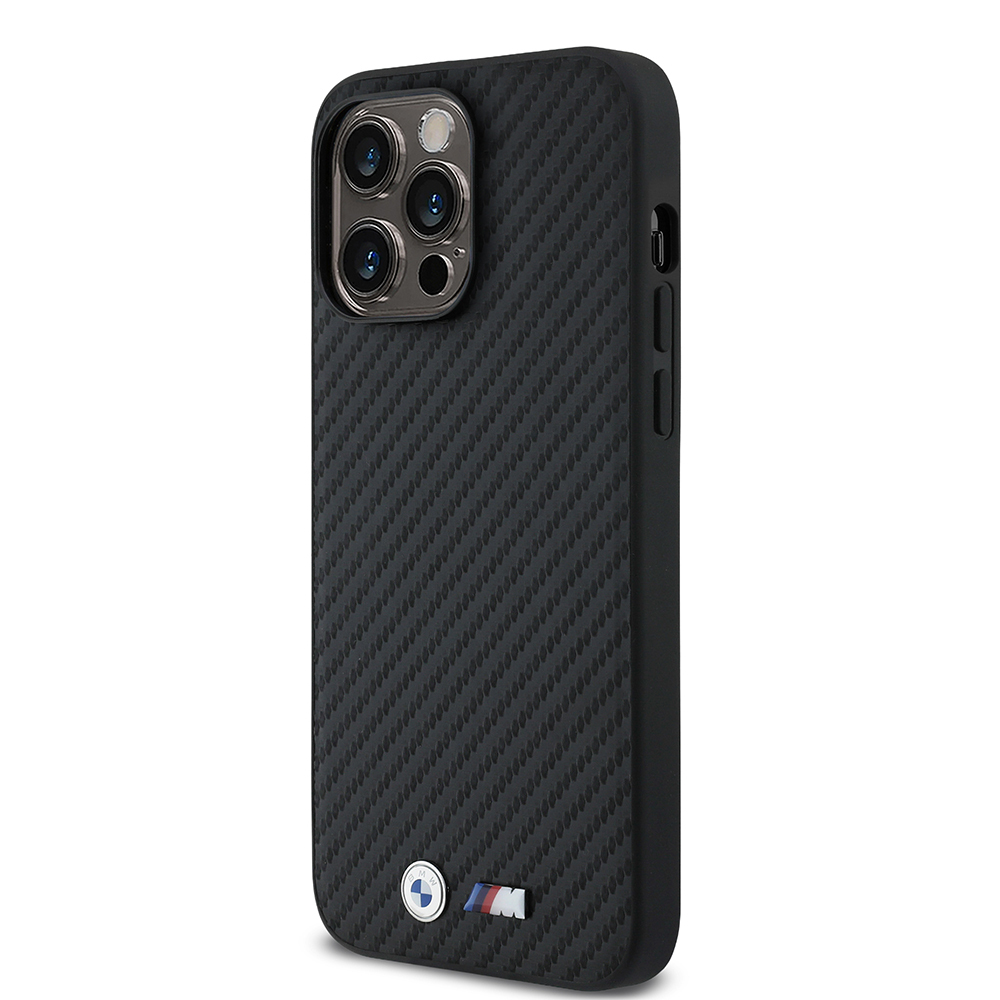 Apple iPhone 14 Pro Max Case BMW Original Licensed Carbon Fiber Design and Metal Logo PU Leather Cover - 3