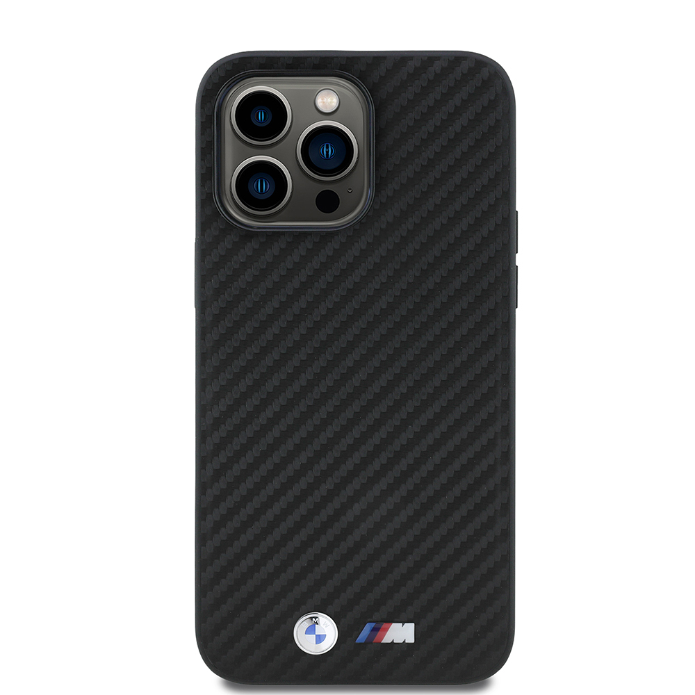 Apple iPhone 14 Pro Max Case BMW Original Licensed Carbon Fiber Design and Metal Logo PU Leather Cover - 4