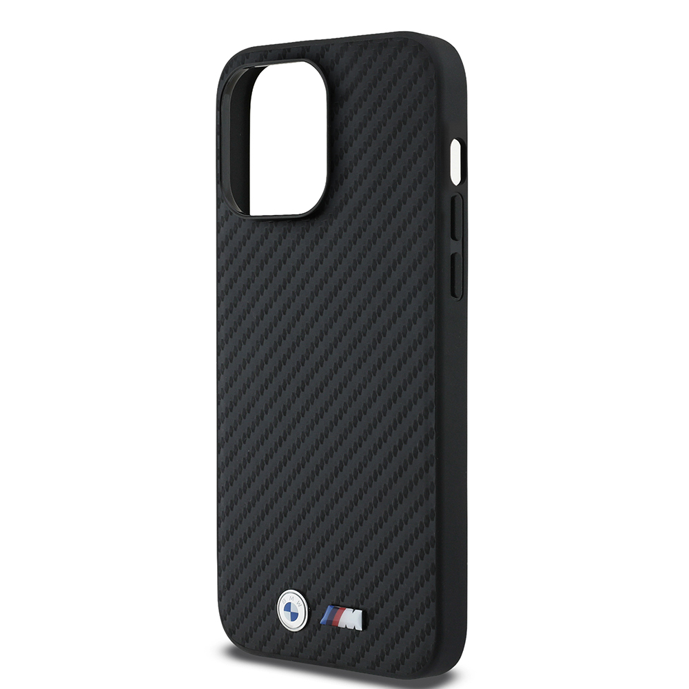 Apple iPhone 14 Pro Max Case BMW Original Licensed Carbon Fiber Design and Metal Logo PU Leather Cover - 7