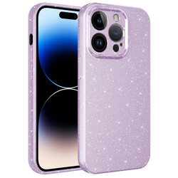 Apple iPhone 14 Pro Max Case Camera Protected Glittery Luxury Zore Cotton Cover Lila