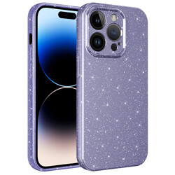 Apple iPhone 14 Pro Max Case Camera Protected Glittery Luxury Zore Cotton Cover Purple