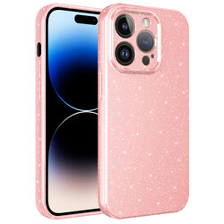 Apple iPhone 14 Pro Max Case Camera Protected Glittery Luxury Zore Cotton Cover Pink