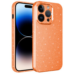 Apple iPhone 14 Pro Max Case Camera Protected Glittery Luxury Zore Cotton Cover Orange
