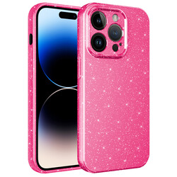 Apple iPhone 14 Pro Max Case Camera Protected Glittery Luxury Zore Cotton Cover Dark Pink