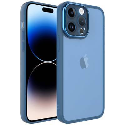 Apple iPhone 14 Pro Max Case Camera Protected Transparent Zore Post Cover Blue
