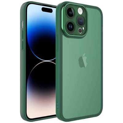 Apple iPhone 14 Pro Max Case Camera Protected Transparent Zore Post Cover Dark Green