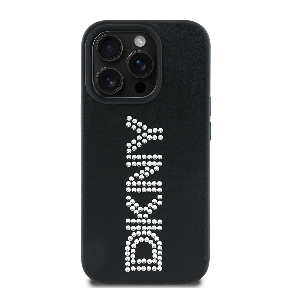 Apple iPhone 14 Pro Max Case DKNY Original Licensed Stone DKNY Written Metallic Rhinestones PU Leather Cover - 3