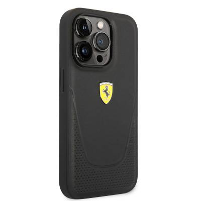 Apple iPhone 14 Pro Max Case Ferrari Leather Perforated Design Cover Black