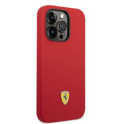 Apple iPhone 14 Pro Max Case Ferrari Magsafe Charging Featured Silicone Metal Logo Design Cover Red