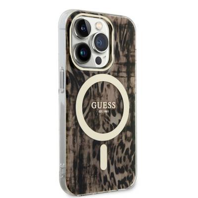 Apple iPhone 14 Pro Max Case GUESS Magsafe Charging Capable Leopard Pattern Cover Brown