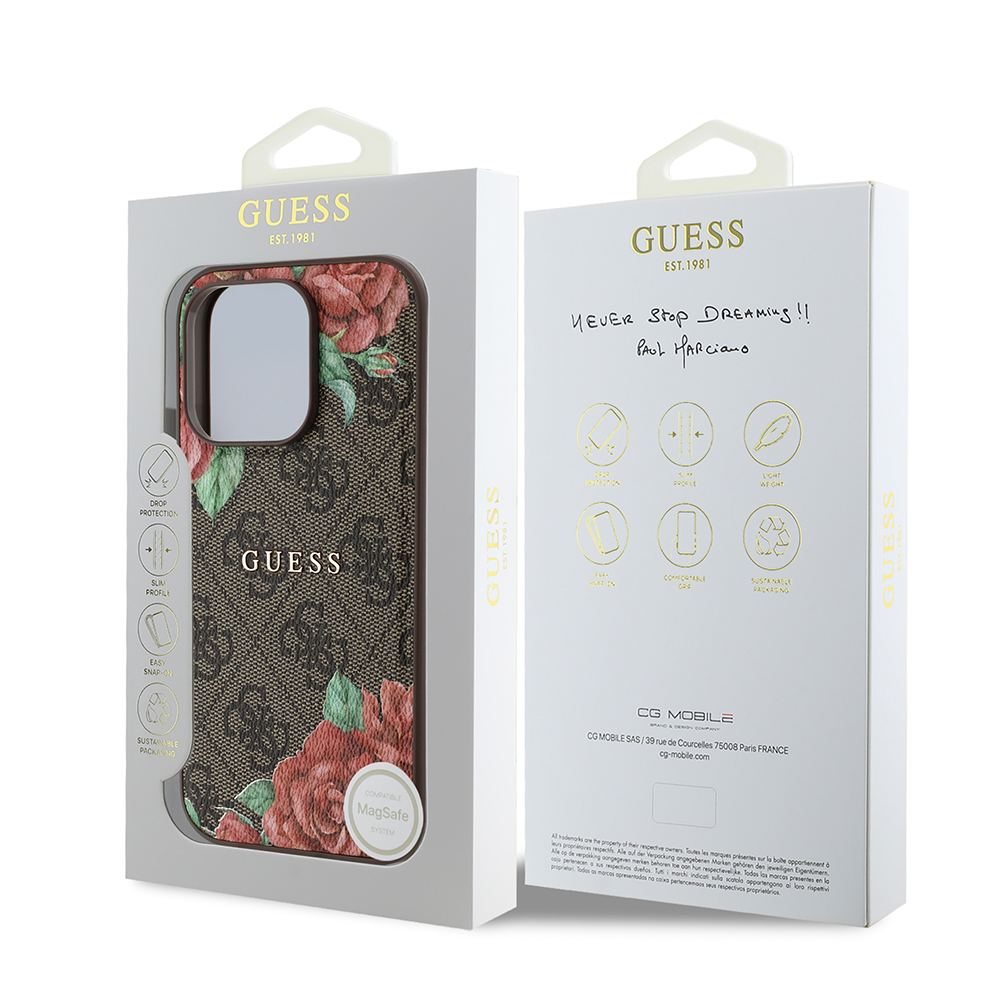 Apple iPhone 14 Pro Max Case Guess Original Licensed Magsafe Charging Feature Rose Printed 4G Patterned Text Logo Cover - 10