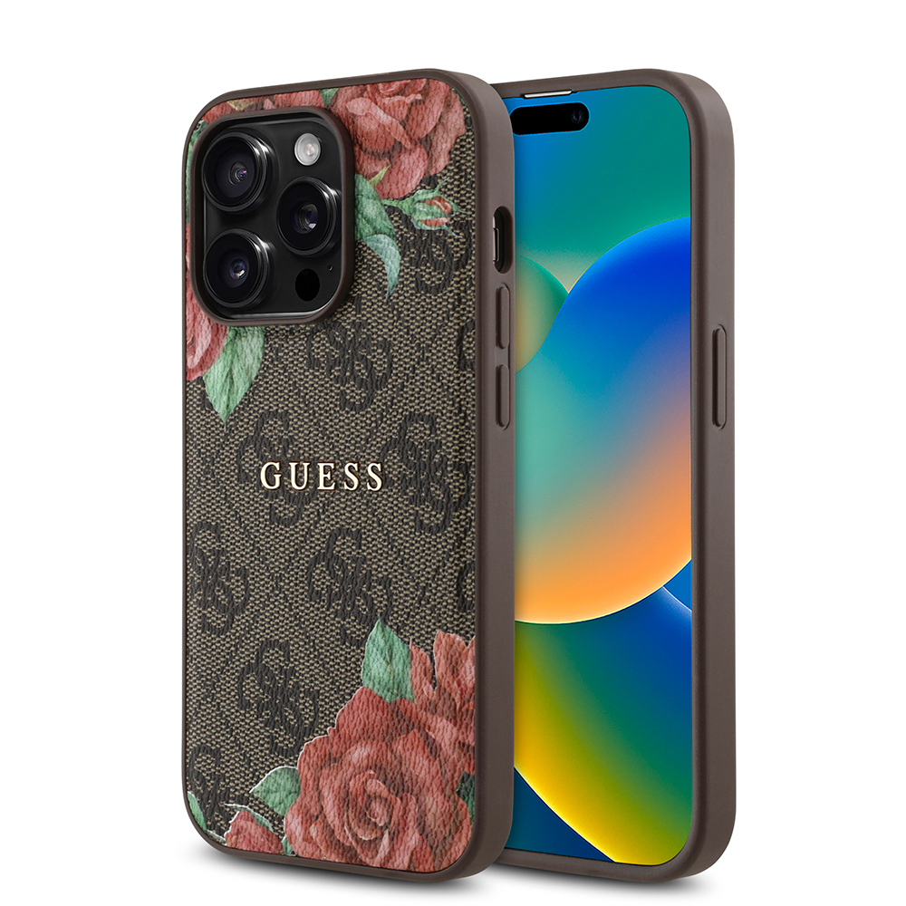 Apple iPhone 14 Pro Max Case Guess Original Licensed Magsafe Charging Feature Rose Printed 4G Patterned Text Logo Cover - 2
