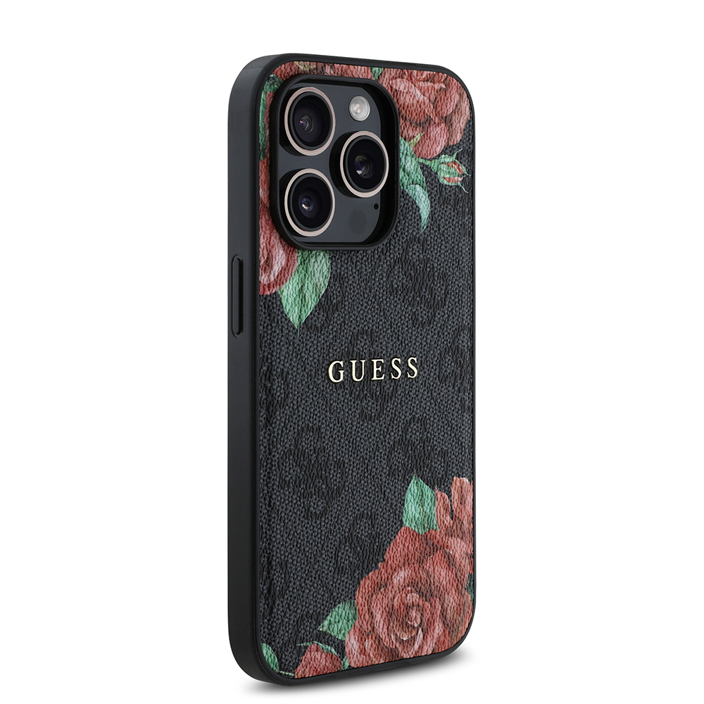 Apple iPhone 14 Pro Max Case Guess Original Licensed Magsafe Charging Feature Rose Printed 4G Patterned Text Logo Cover - 13