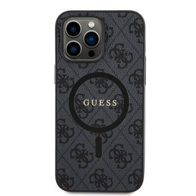 Apple iPhone 14 Pro Max Case Guess Original Licensed Magsafe Charging Featured 4G Patterned Text Logo Cover Black