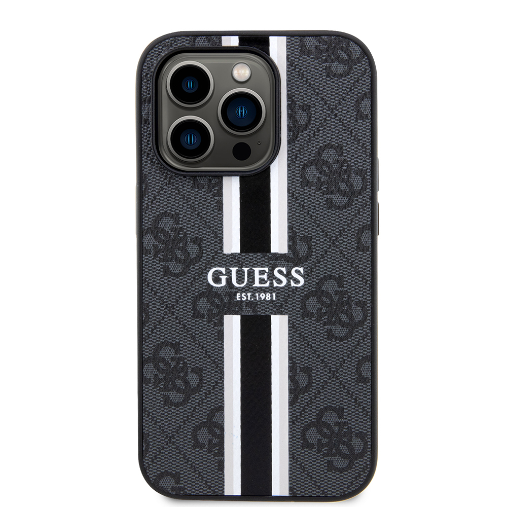 Apple iPhone 14 Pro Max Case Guess Original Licensed Magsafe Charging Featured 4G Strip Design Printed Cover - 6