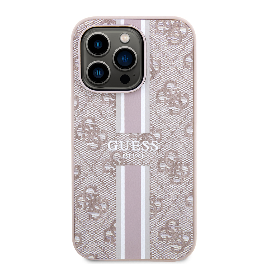 Apple iPhone 14 Pro Max Case Guess Original Licensed Magsafe Charging Featured 4G Strip Design Printed Cover - 13