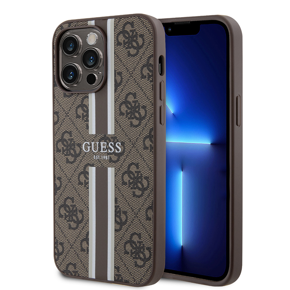 Apple iPhone 14 Pro Max Case Guess Original Licensed Magsafe Charging Featured 4G Strip Design Printed Cover - 19