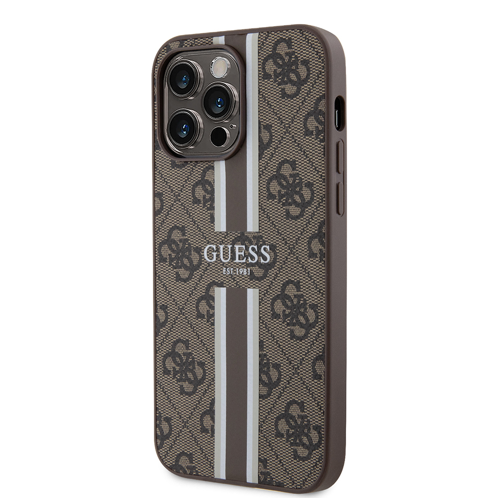 Apple iPhone 14 Pro Max Case Guess Original Licensed Magsafe Charging Featured 4G Strip Design Printed Cover - 20