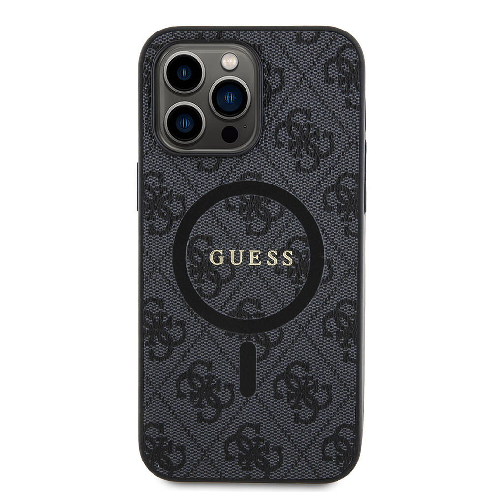 Apple iPhone 14 Pro Max Case Guess Original Licensed Magsafe Charging Featured PU Ring 4G Patterned Text Logo Cover - 15