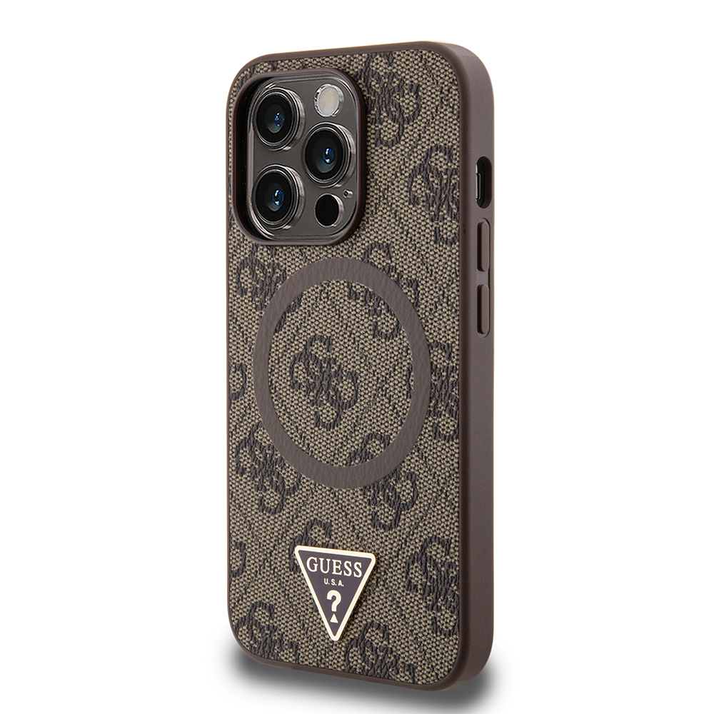 Apple iPhone 14 Pro Max Case Guess Original Licensed Magsafe Charging Featured PU Triangle Logo 4G Patterned Cover - 5