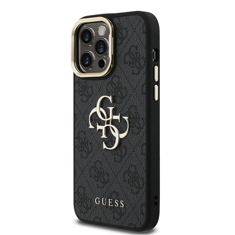 Apple iPhone 14 Pro Max Case Guess Original Licensed PU Leather 4G Patterned Metal Big 4G and Text Logo Camera Stand Cover - 6