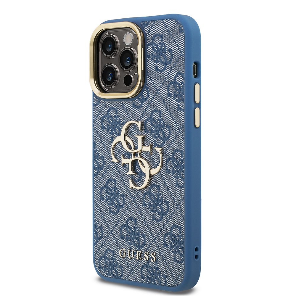Apple iPhone 14 Pro Max Case Guess Original Licensed PU Leather 4G Patterned Metal Big 4G and Text Logo Camera Stand Cover - 13