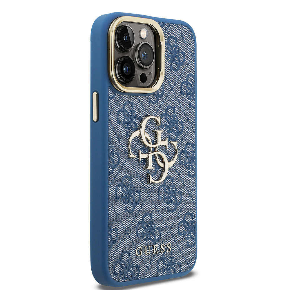 Apple iPhone 14 Pro Max Case Guess Original Licensed PU Leather 4G Patterned Metal Big 4G and Text Logo Camera Stand Cover - 15