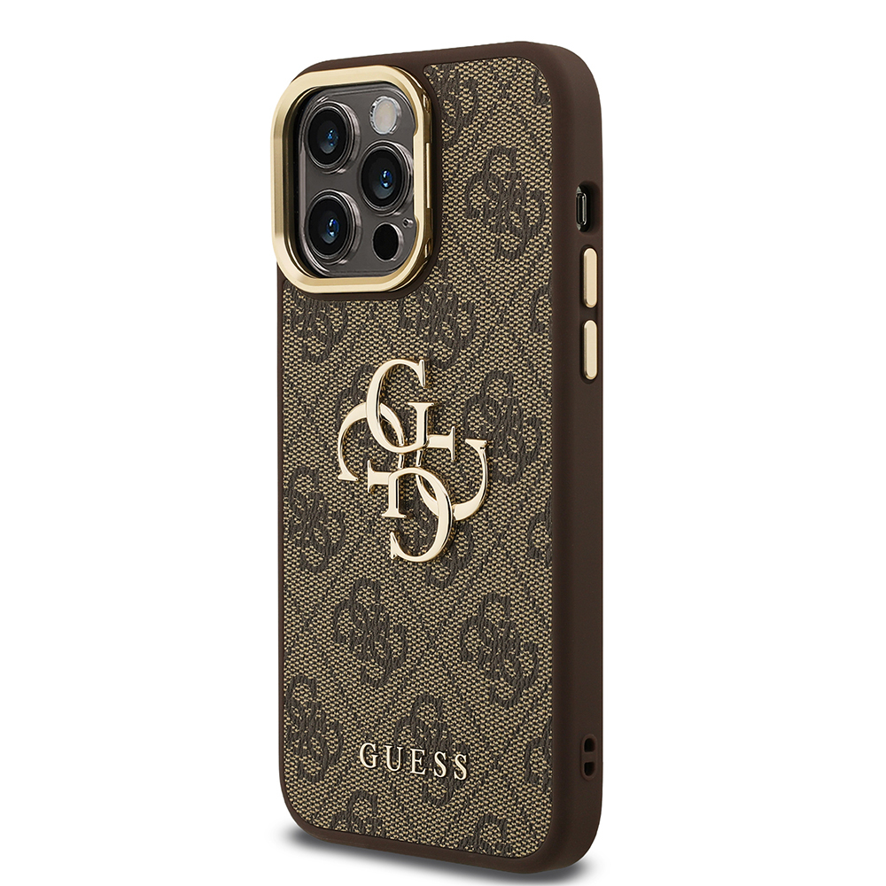 Apple iPhone 14 Pro Max Case Guess Original Licensed PU Leather 4G Patterned Metal Big 4G and Text Logo Camera Stand Cover - 20