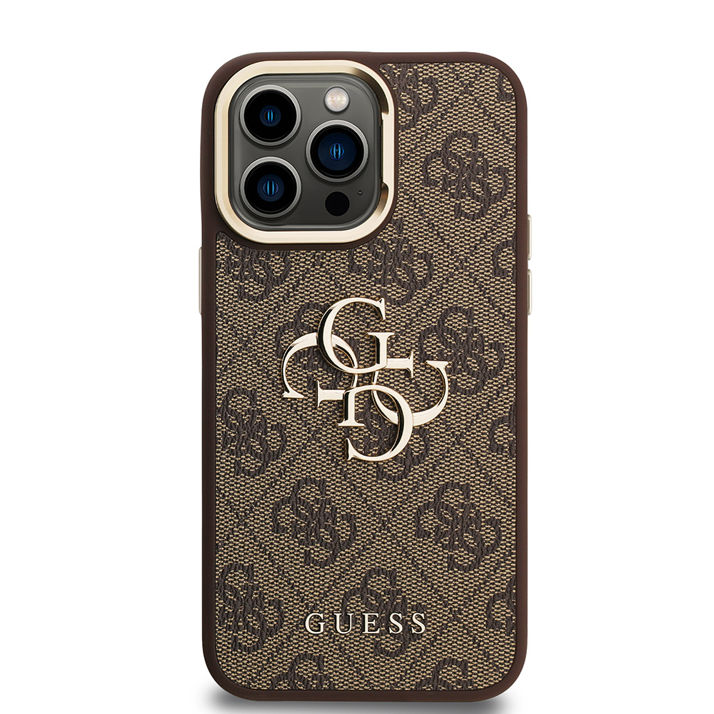 Apple iPhone 14 Pro Max Case Guess Original Licensed PU Leather 4G Patterned Metal Big 4G and Text Logo Camera Stand Cover - 21