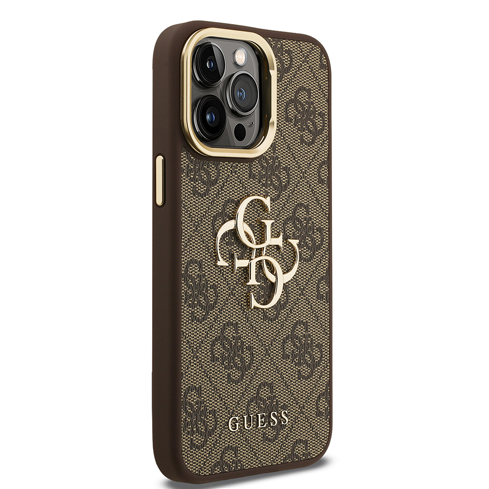 Apple iPhone 14 Pro Max Case Guess Original Licensed PU Leather 4G Patterned Metal Big 4G and Text Logo Camera Stand Cover - 22