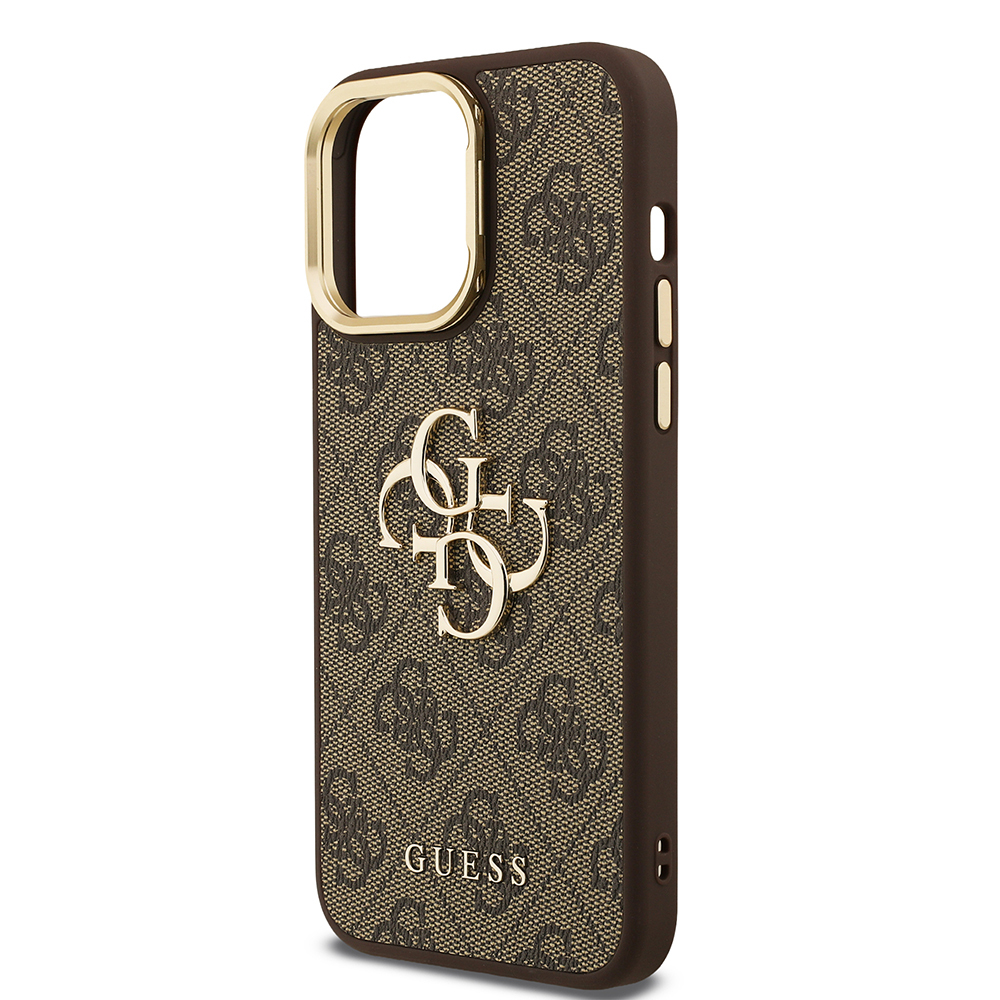 Apple iPhone 14 Pro Max Case Guess Original Licensed PU Leather 4G Patterned Metal Big 4G and Text Logo Camera Stand Cover - 24