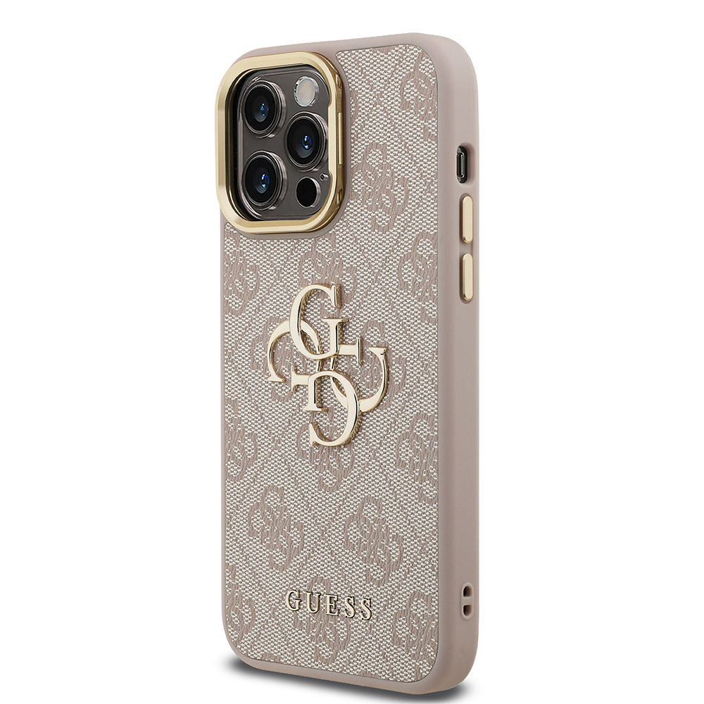Apple iPhone 14 Pro Max Case Guess Original Licensed PU Leather 4G Patterned Metal Big 4G and Text Logo Camera Stand Cover - 27