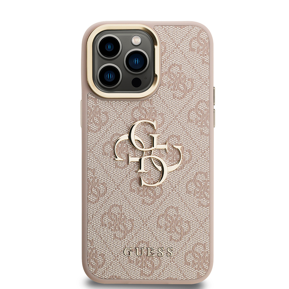 Apple iPhone 14 Pro Max Case Guess Original Licensed PU Leather 4G Patterned Metal Big 4G and Text Logo Camera Stand Cover - 28
