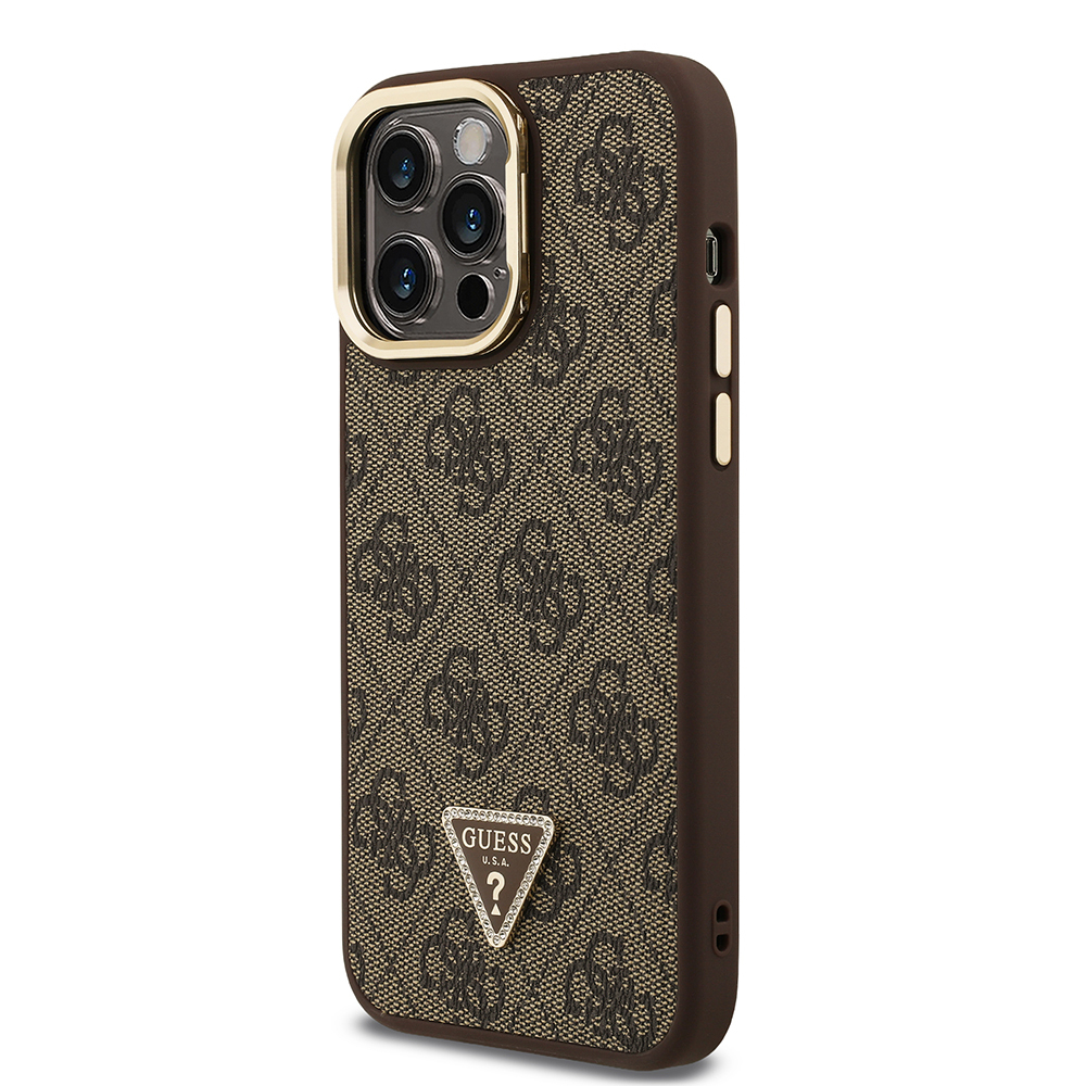 Apple iPhone 14 Pro Max Case Guess Original Licensed PU Leather Stone Triangle Logo 4G Patterned Camera Stand Cover - 19