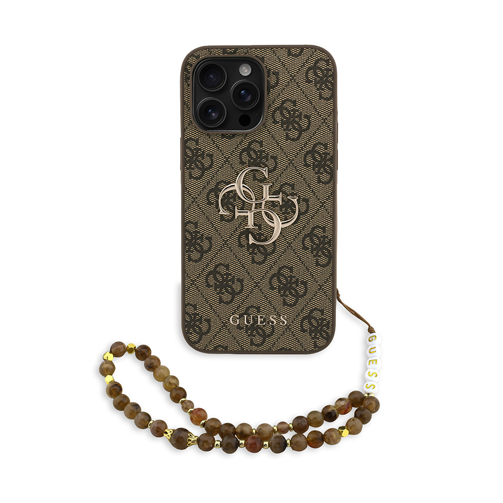 Apple iPhone 14 Pro Max Case Guess Original Licensed PU Leather Wrist Strap Rope Metal Large 4G and Text Logo Cover - 2