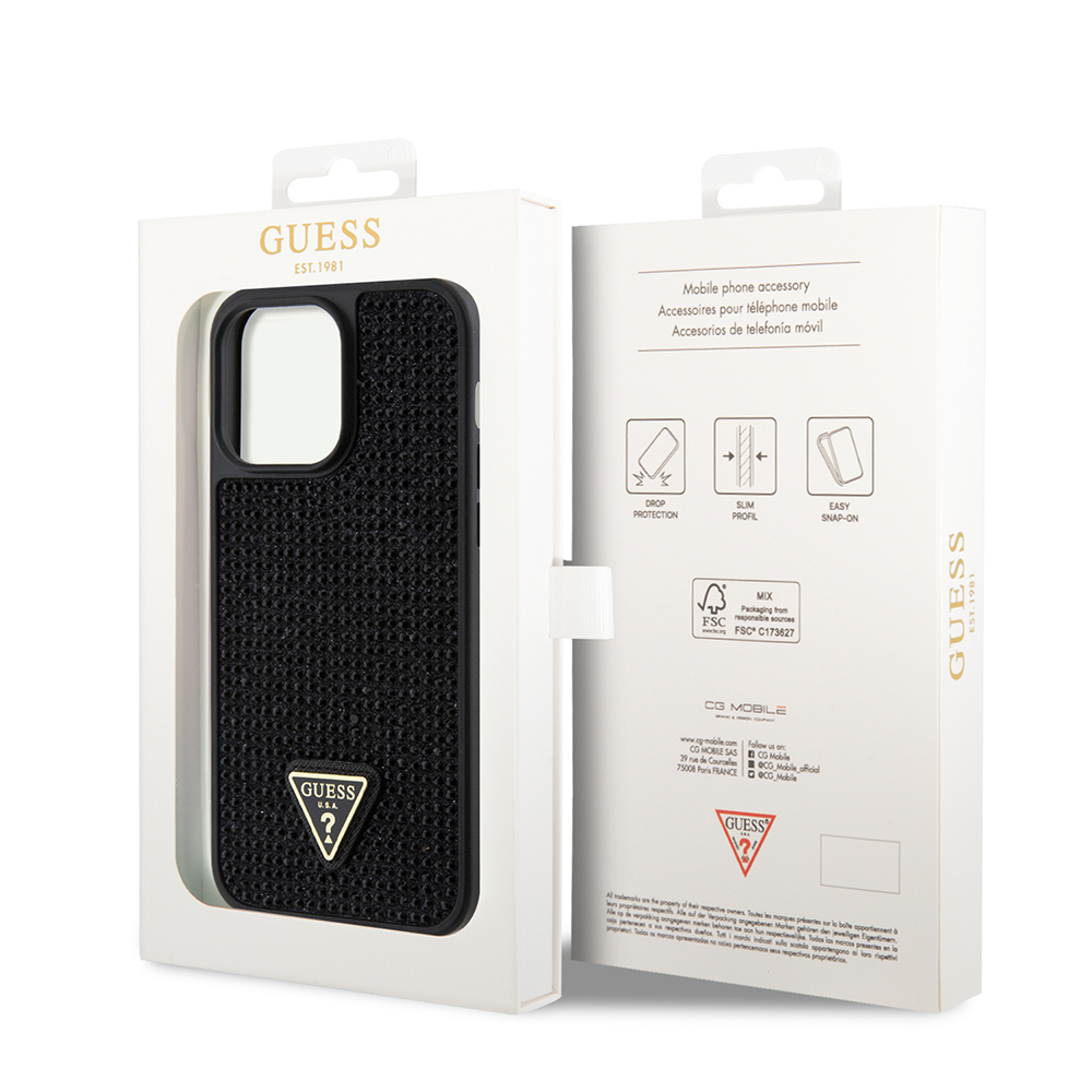 Apple iPhone 14 Pro Max Case Guess Original Licensed Stone Back Surface Triangle Logo Cover - 19