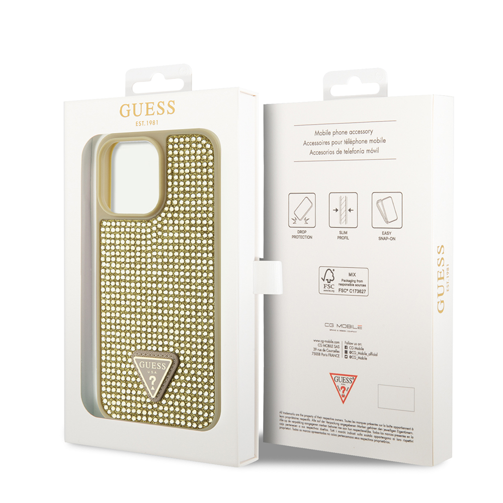 Apple iPhone 14 Pro Max Case Guess Original Licensed Stone Back Surface Triangle Logo Cover - 12