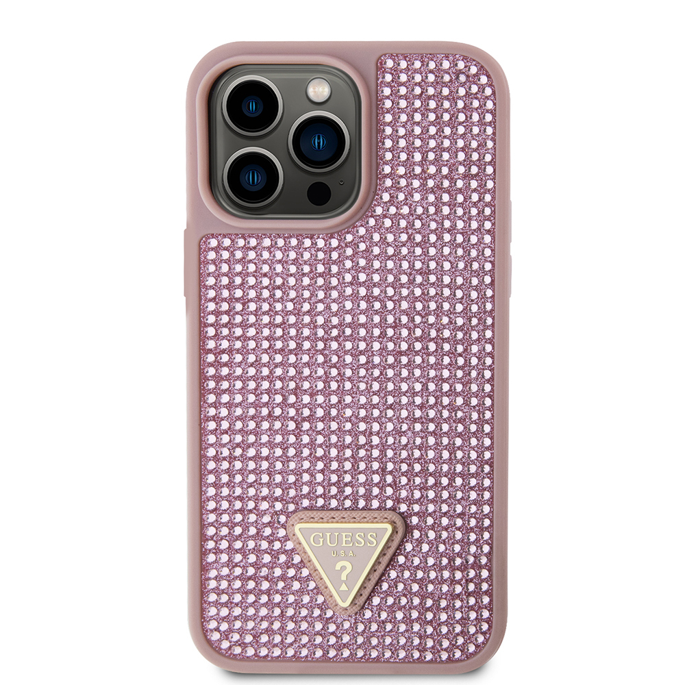 Apple iPhone 14 Pro Max Case Guess Original Licensed Stone Back Surface Triangle Logo Cover - 21