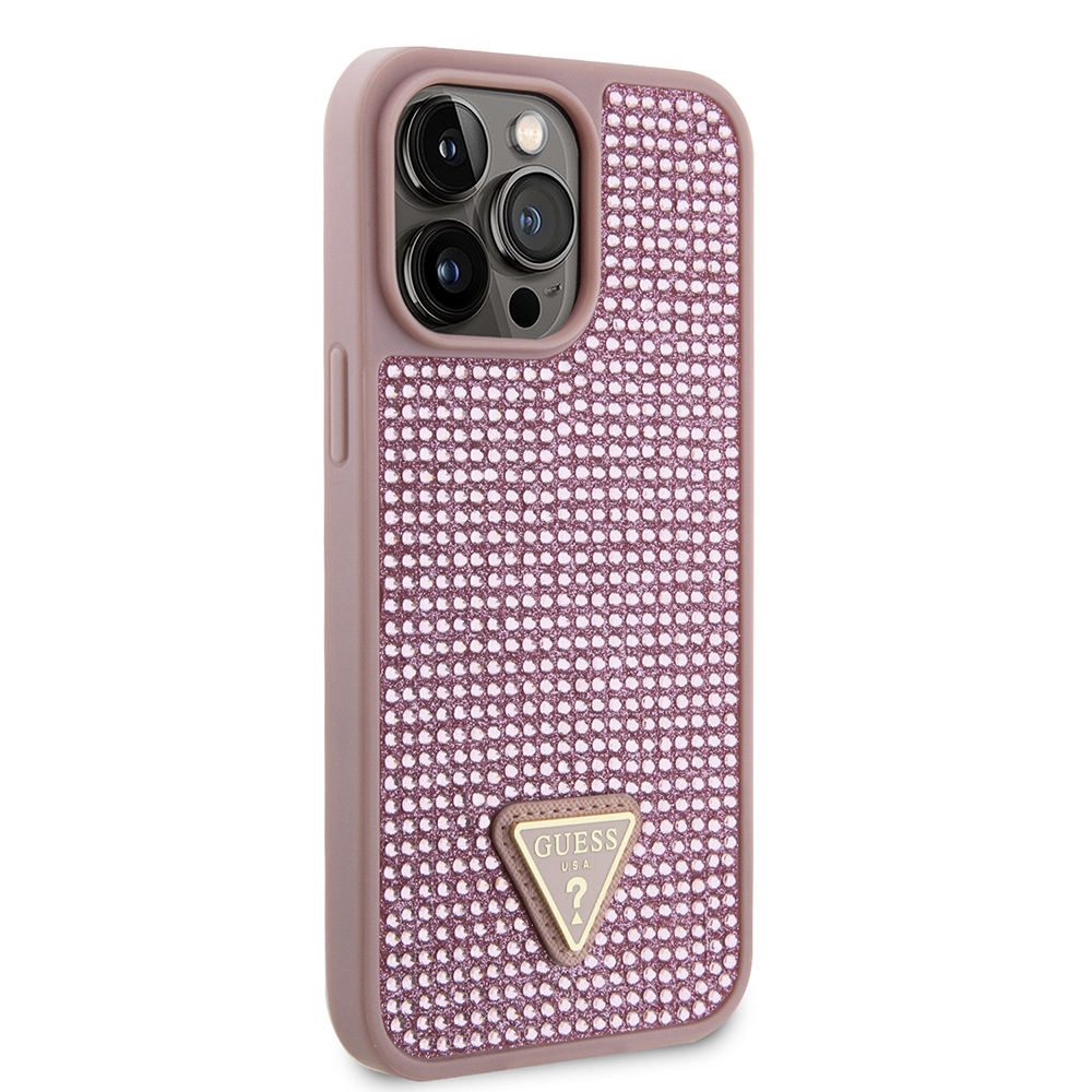 Apple iPhone 14 Pro Max Case Guess Original Licensed Stone Back Surface Triangle Logo Cover - 22