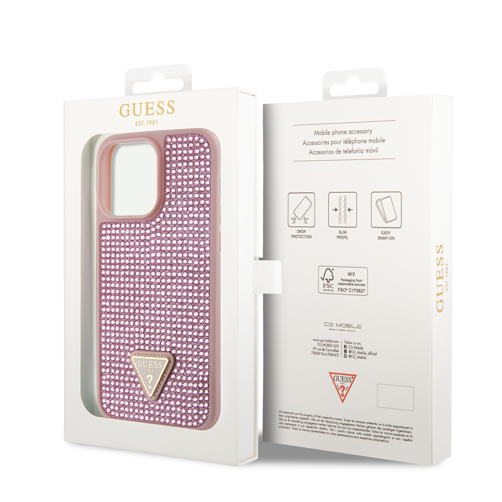 Apple iPhone 14 Pro Max Case Guess Original Licensed Stone Back Surface Triangle Logo Cover - 26