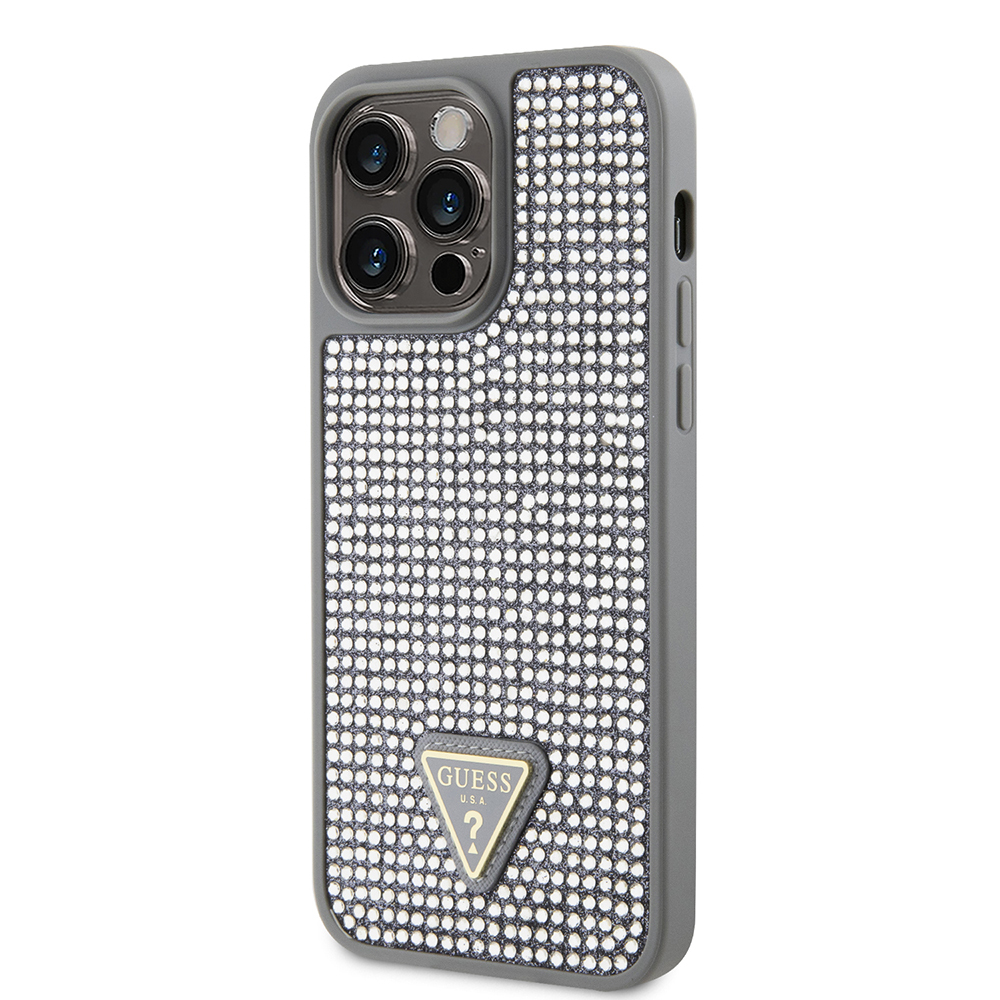 Apple iPhone 14 Pro Max Case Guess Original Licensed Stone Back Surface Triangle Logo Cover - 27