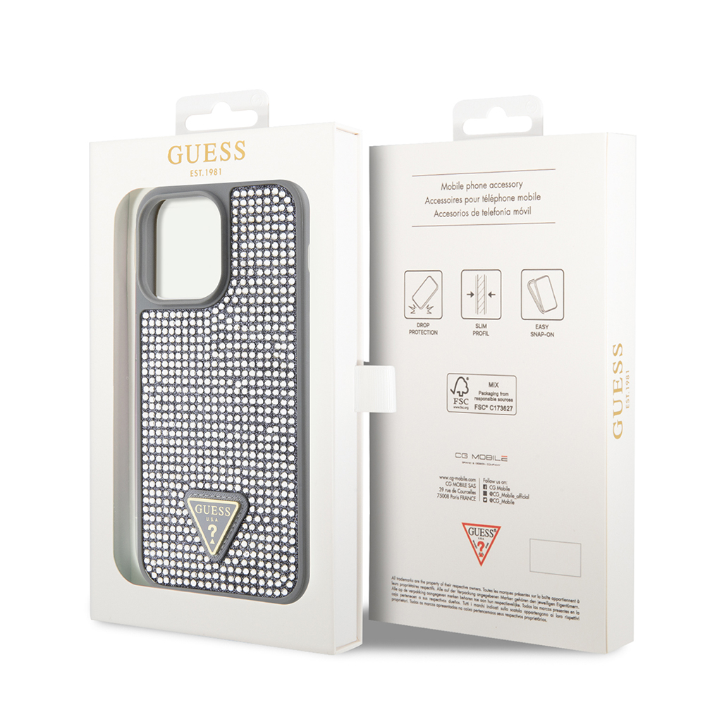 Apple iPhone 14 Pro Max Case Guess Original Licensed Stone Back Surface Triangle Logo Cover - 33