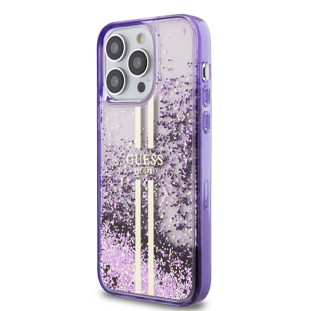 Apple iPhone 14 Pro Max Case Guess Original Licensed Transparent Liquid Glitter Gold Striped Cover - 4