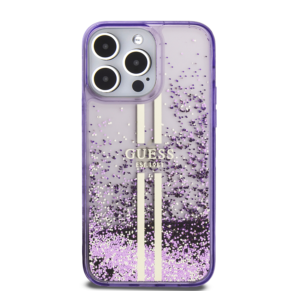 Apple iPhone 14 Pro Max Case Guess Original Licensed Transparent Liquid Glitter Gold Striped Cover - 5