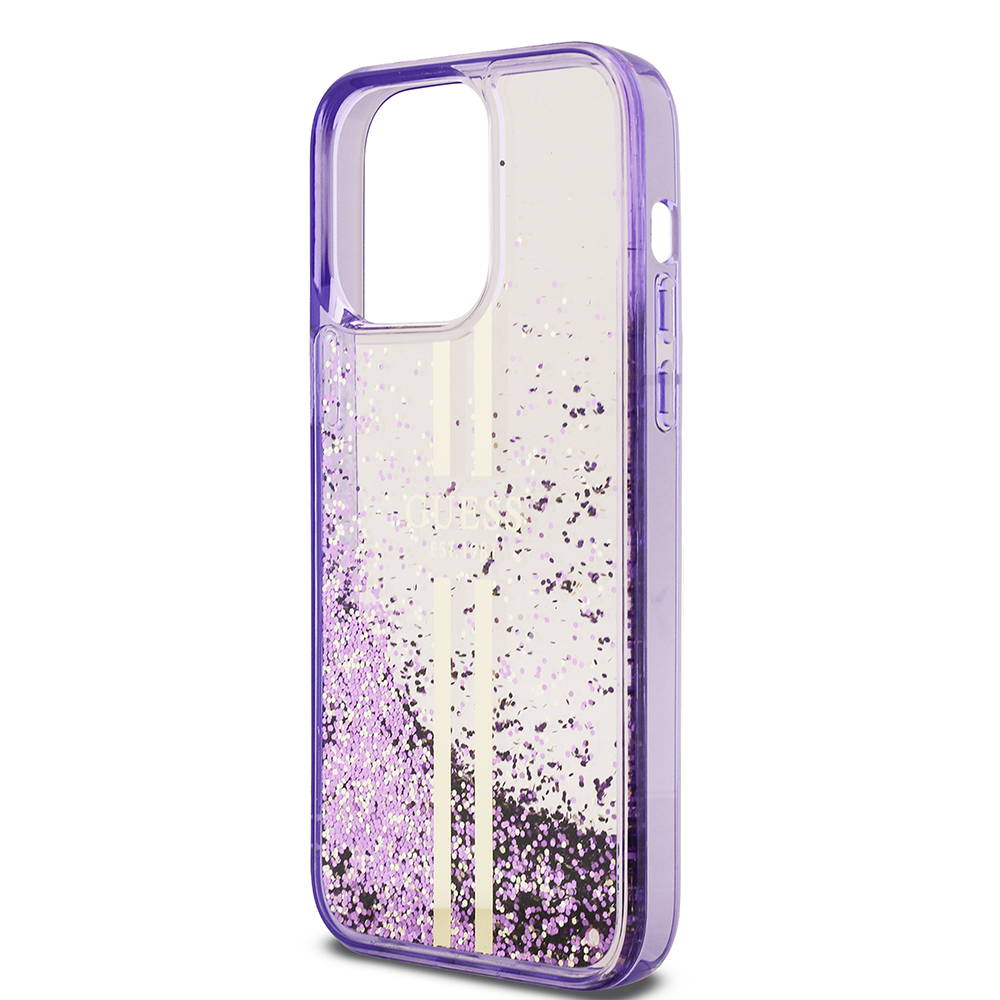 Apple iPhone 14 Pro Max Case Guess Original Licensed Transparent Liquid Glitter Gold Striped Cover - 8